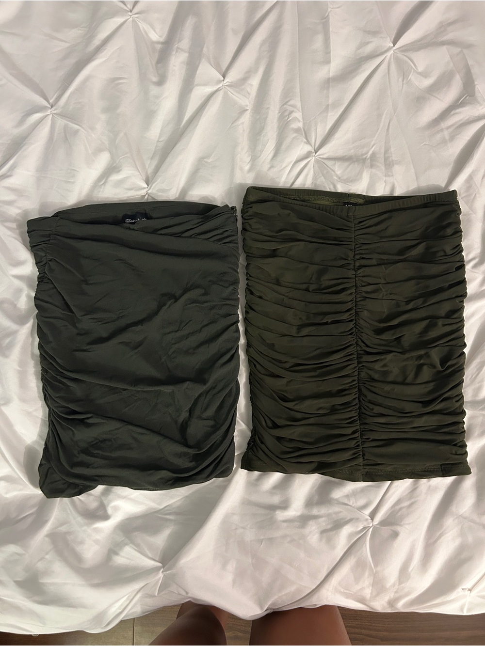 Olive Ruched Mini Skirt – Sleek Women's Ruched Detail